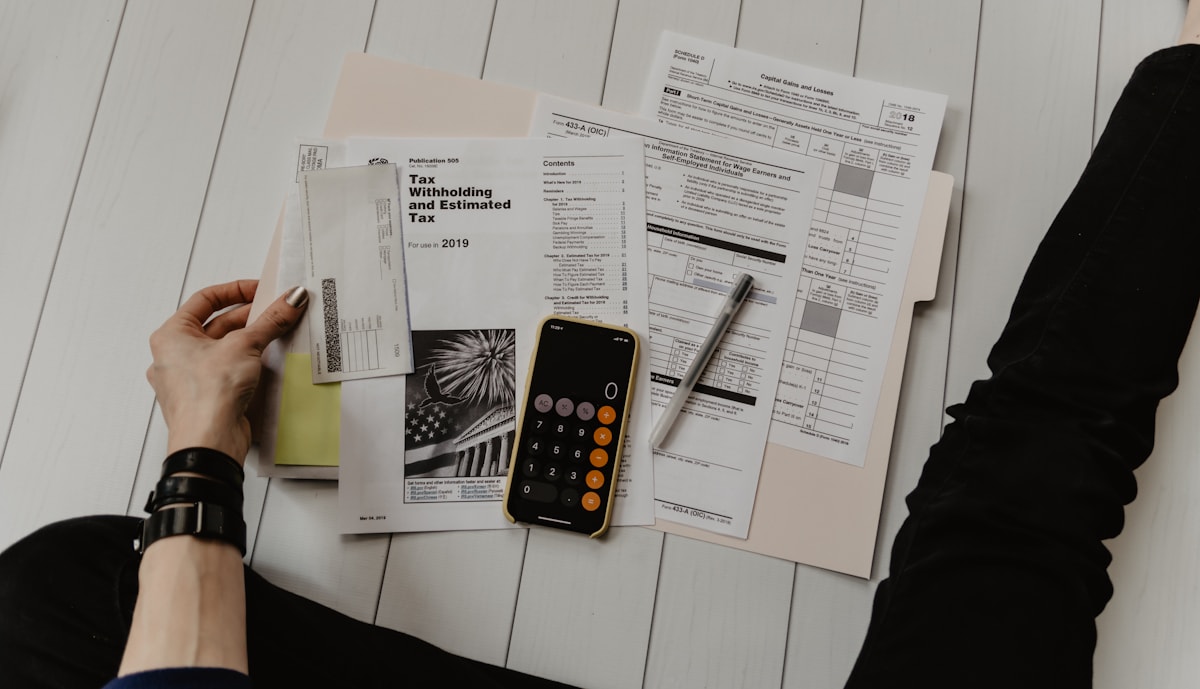 Tax paperwork and calculator