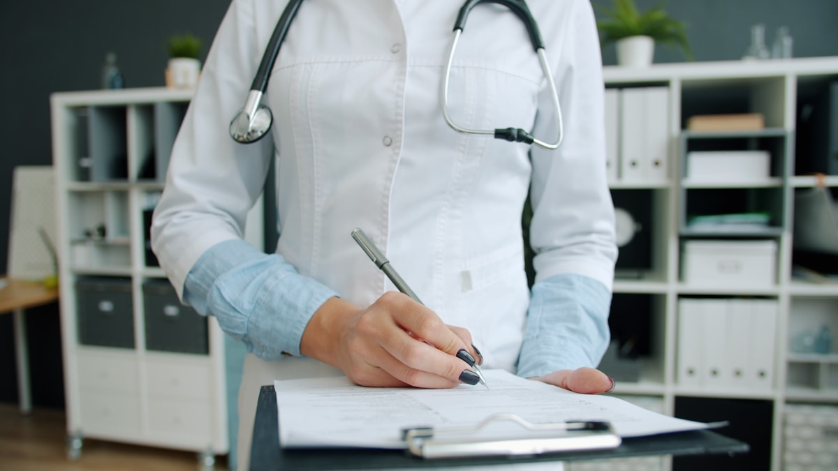 Healthcare paperwork on clipboard
